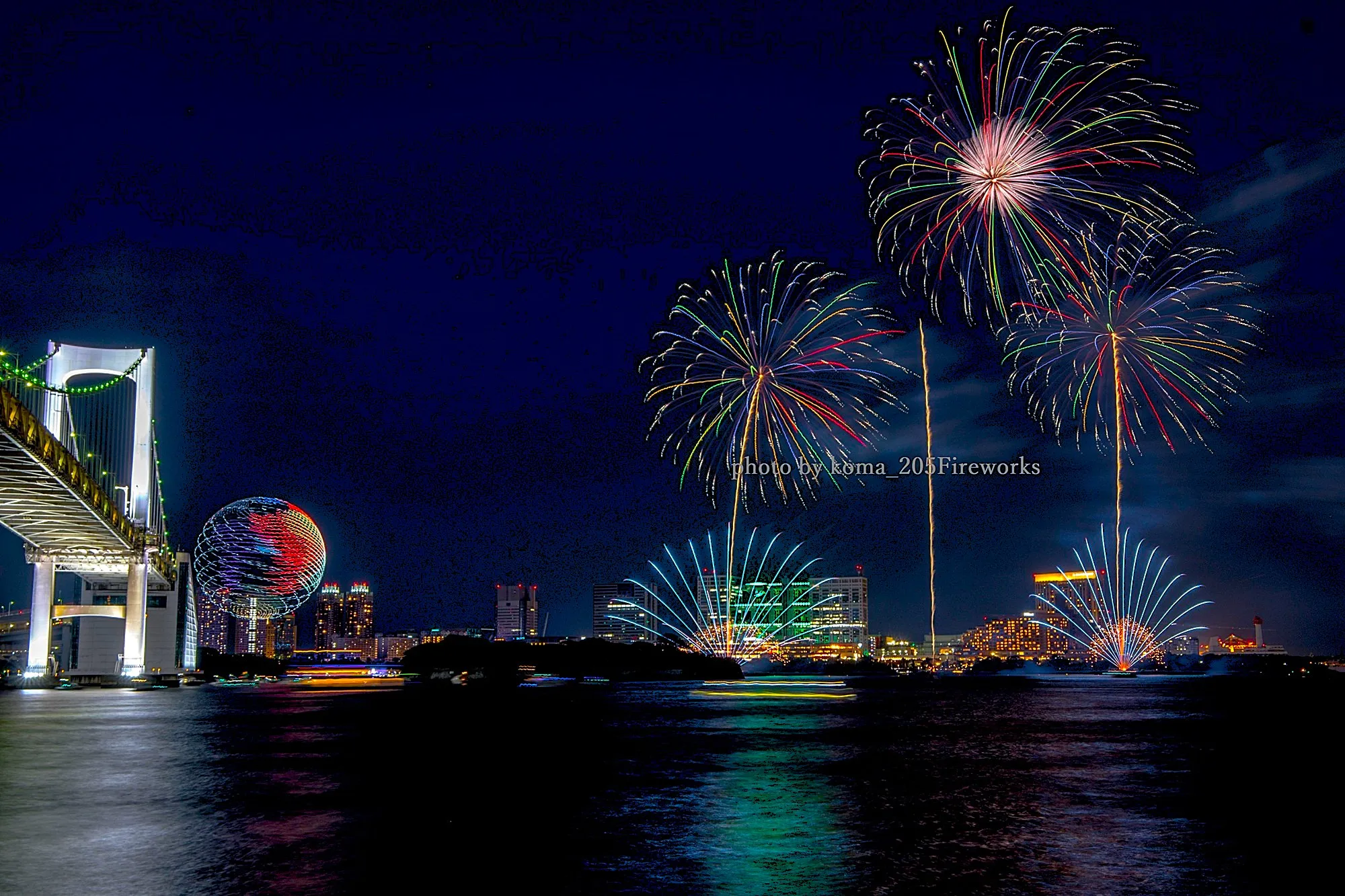Odaiba night view and fireworks