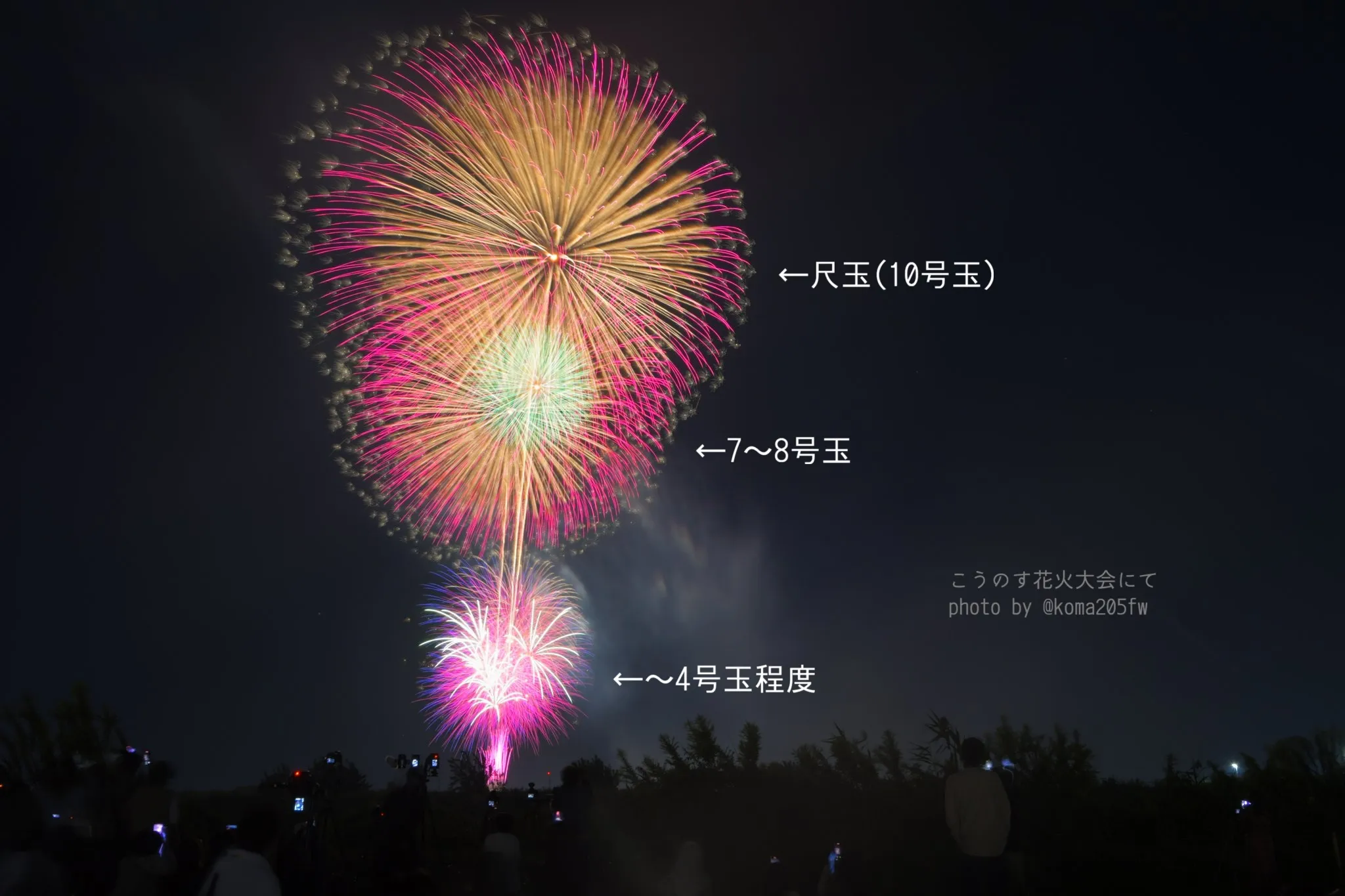 尺玉花火が開花した時の様子。